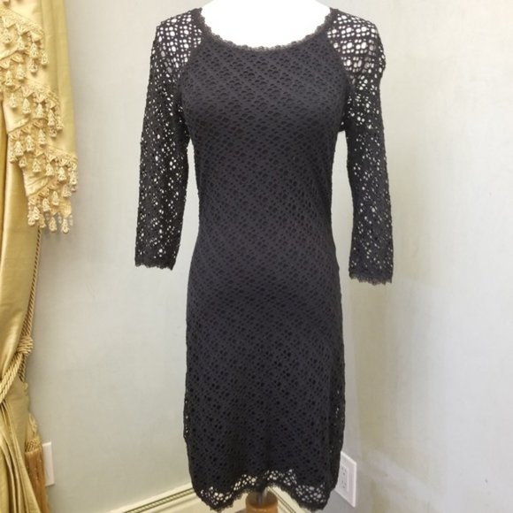 Aqua 3/4 sleeve lace black dress women's size Small (284) - Picture 5 of 9